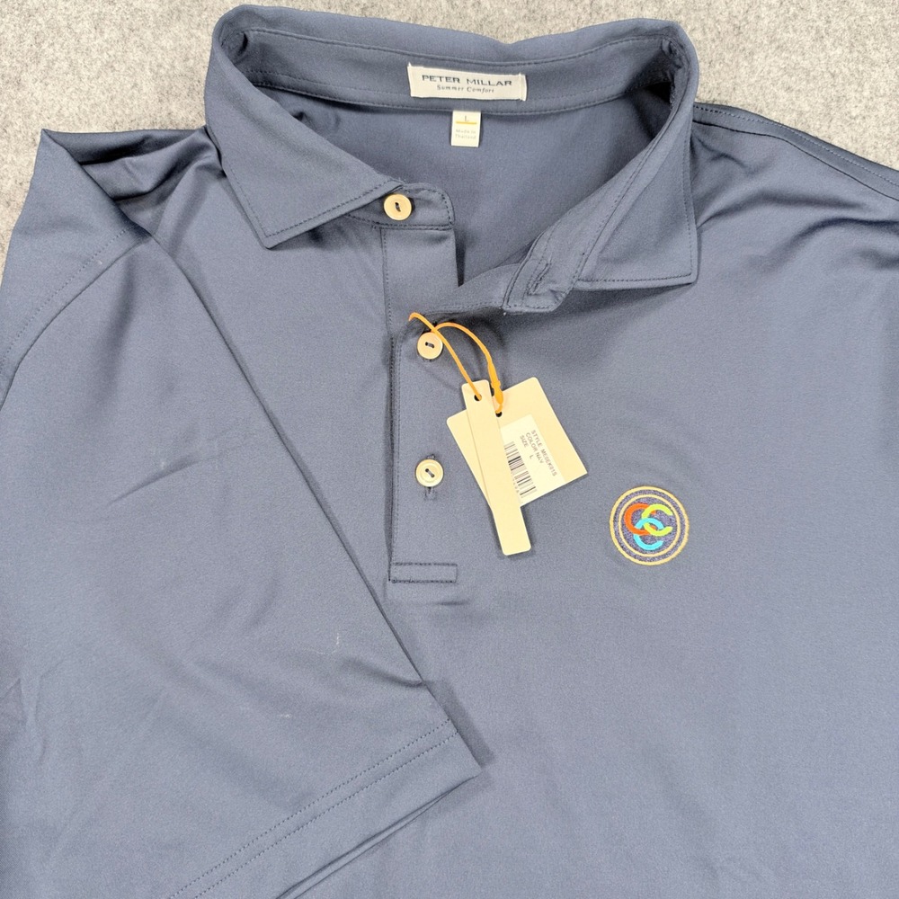 Peter Millar Summer Comfort Navy Blue Performance Golf Polo Shirt MS0EK01S L